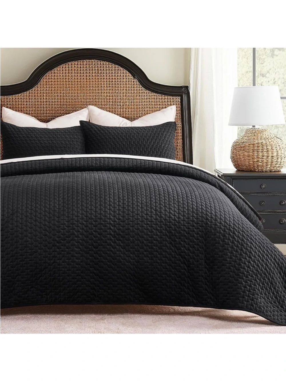 🆕 PB Style Black Velvet Coverlet Sateen KING Bedding Set Diamond Stitch NEW GOTH